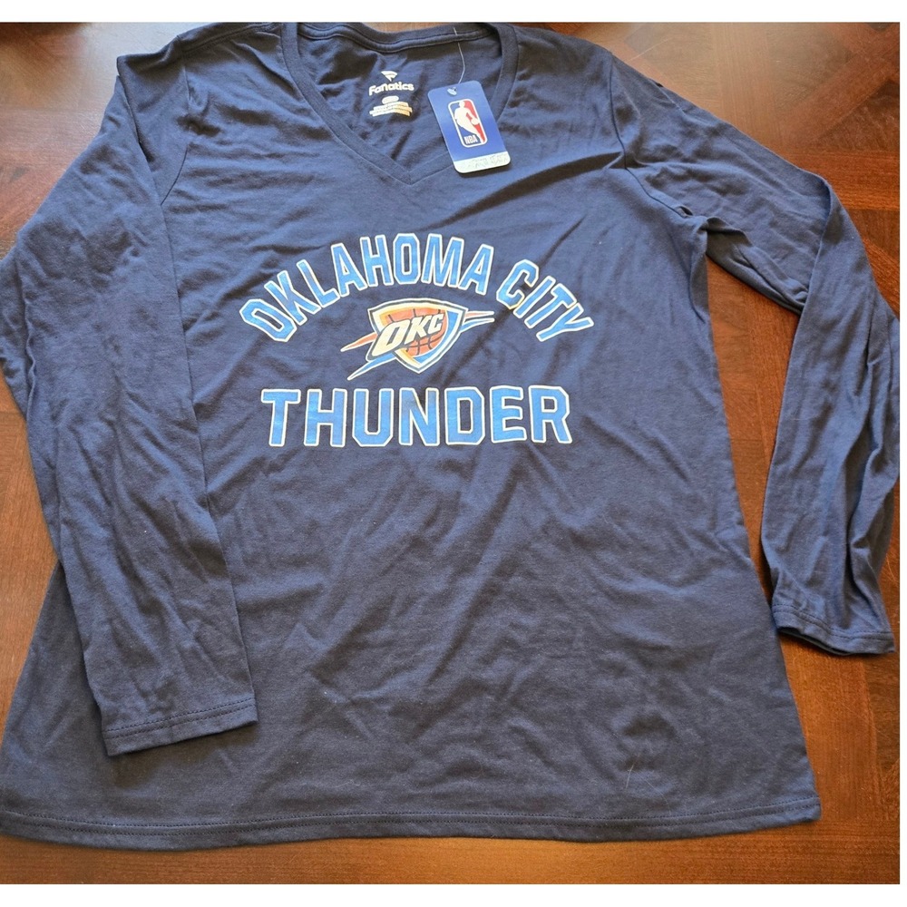 Fanatics Oklahoma City Thunder Womens Navy Blue Long Sleeve V-Neck T-Shirt L NEW